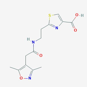 molecular formula C13H15N3O4S B7580072 2-[2-[[2-(3,5-Dimethyl-1,2-oxazol-4-yl)acetyl]amino]ethyl]-1,3-thiazole-4-carboxylic acid 