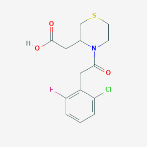 molecular formula C14H15ClFNO3S B7580086 2-[4-[2-(2-Chloro-6-fluorophenyl)acetyl]thiomorpholin-3-yl]acetic acid 