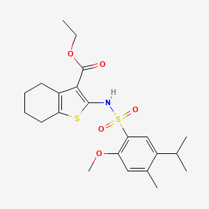 molecular formula C22H29NO5S2 B7580259 Ethyl 2-[(2-methoxy-4-methyl-5-propan-2-ylphenyl)sulfonylamino]-4,5,6,7-tetrahydro-1-benzothiophene-3-carboxylate 