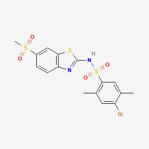 molecular formula C16H15BrN2O4S3 B7580276 4-bromo-2,5-dimethyl-N-(6-methylsulfonyl-1,3-benzothiazol-2-yl)benzenesulfonamide 