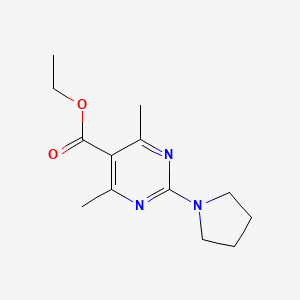 molecular formula C13H19N3O2 B7580312 Ethyl 4,6-dimethyl-2-pyrrolidin-1-ylpyrimidine-5-carboxylate 