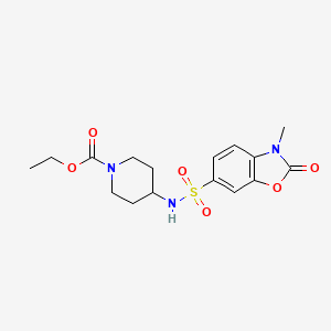 molecular formula C16H21N3O6S B7580411 Ethyl 4-{[(3-methyl-2-oxo-2,3-dihydro-1,3-benzoxazol-6-yl)sulfonyl]amino}piperidine-1-carboxylate 