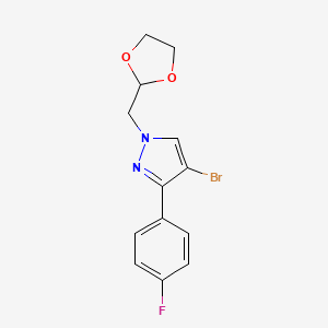 molecular formula C13H12BrFN2O2 B7580553 4-Bromo-1-(1,3-dioxolan-2-ylmethyl)-3-(4-fluorophenyl)pyrazole 