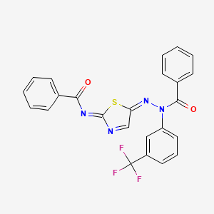 molecular formula C24H15F3N4O2S B7580696 N-[(5E)-5-[benzoyl-[3-(trifluoromethyl)phenyl]hydrazinylidene]-1,3-thiazol-2-ylidene]benzamide 