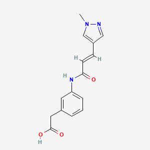 molecular formula C15H15N3O3 B7580722 2-[3-[[(E)-3-(1-methylpyrazol-4-yl)prop-2-enoyl]amino]phenyl]acetic acid 