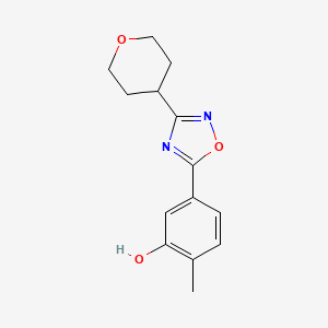 molecular formula C14H16N2O3 B7580770 2-Methyl-5-[3-(oxan-4-yl)-1,2,4-oxadiazol-5-yl]phenol 