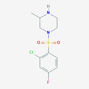 molecular formula C11H14ClFN2O2S B7580972 1-(2-Chloro-4-fluorophenyl)sulfonyl-3-methylpiperazine 