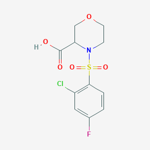 molecular formula C11H11ClFNO5S B7581075 4-(2-Chloro-4-fluorophenyl)sulfonylmorpholine-3-carboxylic acid 