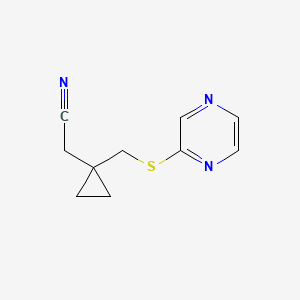 molecular formula C10H11N3S B7581129 2-[1-(Pyrazin-2-ylsulfanylmethyl)cyclopropyl]acetonitrile 