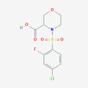 molecular formula C11H11ClFNO5S B7581223 4-(4-Chloro-2-fluorophenyl)sulfonylmorpholine-3-carboxylic acid 