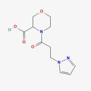 molecular formula C11H15N3O4 B7581345 4-(3-Pyrazol-1-ylpropanoyl)morpholine-3-carboxylic acid 