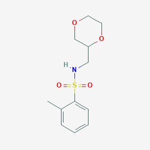 molecular formula C12H17NO4S B7581491 N-(1,4-dioxan-2-ylmethyl)-2-methylbenzenesulfonamide 