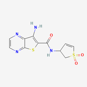 molecular formula C11H10N4O3S2 B7581582 7-amino-N-(1,1-dioxo-2,3-dihydrothiophen-3-yl)thieno[2,3-b]pyrazine-6-carboxamide 