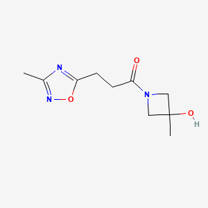 molecular formula C10H15N3O3 B7581791 1-(3-Hydroxy-3-methylazetidin-1-yl)-3-(3-methyl-1,2,4-oxadiazol-5-yl)propan-1-one 