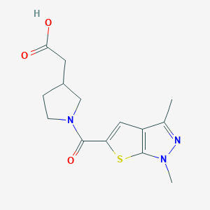 molecular formula C14H17N3O3S B7581805 2-[1-(1,3-Dimethylthieno[2,3-c]pyrazole-5-carbonyl)pyrrolidin-3-yl]acetic acid 