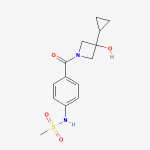 molecular formula C14H18N2O4S B7581830 N-[4-(3-cyclopropyl-3-hydroxyazetidine-1-carbonyl)phenyl]methanesulfonamide 