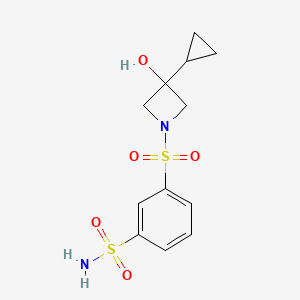 molecular formula C12H16N2O5S2 B7581841 3-(3-Cyclopropyl-3-hydroxyazetidin-1-yl)sulfonylbenzenesulfonamide 