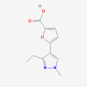 molecular formula C11H12N2O3 B7582414 5-(3-Ethyl-1-methylpyrazol-4-yl)furan-2-carboxylic acid 