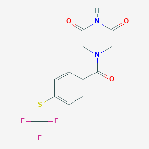 molecular formula C12H9F3N2O3S B7582446 4-[4-(Trifluoromethylsulfanyl)benzoyl]piperazine-2,6-dione 