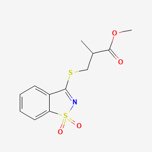 molecular formula C12H13NO4S2 B7582498 Methyl 3-[(1,1-dioxo-1,2-benzothiazol-3-yl)sulfanyl]-2-methylpropanoate 