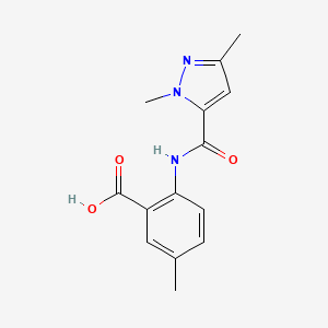 molecular formula C14H15N3O3 B7582527 2-[(2,5-Dimethylpyrazole-3-carbonyl)amino]-5-methylbenzoic acid 