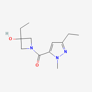 molecular formula C12H19N3O2 B7582537 (3-Ethyl-3-hydroxyazetidin-1-yl)-(5-ethyl-2-methylpyrazol-3-yl)methanone 