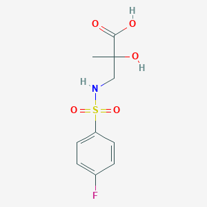 molecular formula C10H12FNO5S B7582571 3-[(4-Fluorophenyl)sulfonylamino]-2-hydroxy-2-methylpropanoic acid 
