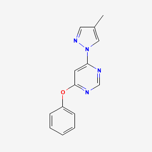 molecular formula C14H12N4O B7582576 4-(4-methyl-1H-pyrazol-1-yl)-6-phenoxypyrimidine 