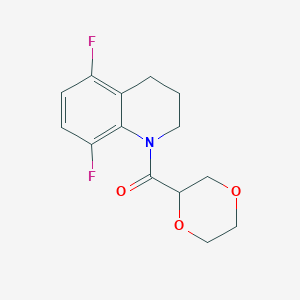 molecular formula C14H15F2NO3 B7582636 (5,8-difluoro-3,4-dihydro-2H-quinolin-1-yl)-(1,4-dioxan-2-yl)methanone 