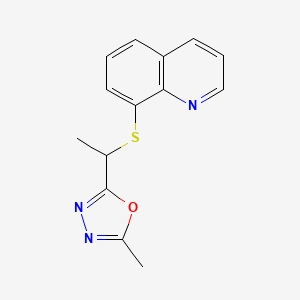 molecular formula C14H13N3OS B7582851 2-Methyl-5-(1-quinolin-8-ylsulfanylethyl)-1,3,4-oxadiazole 