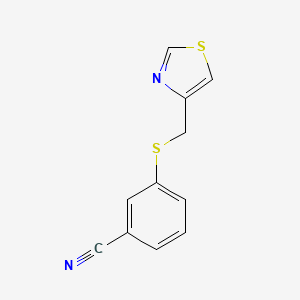 molecular formula C11H8N2S2 B7582907 3-(1,3-Thiazol-4-ylmethylsulfanyl)benzonitrile 