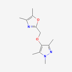 molecular formula C12H17N3O2 B7582980 4,5-Dimethyl-2-[(1,3,5-trimethylpyrazol-4-yl)oxymethyl]-1,3-oxazole 
