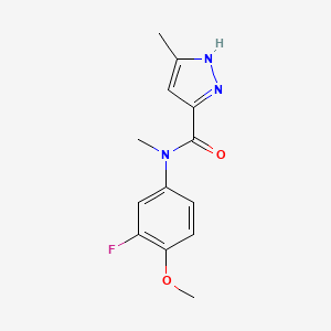 molecular formula C13H14FN3O2 B7583047 N-(3-fluoro-4-methoxyphenyl)-N,5-dimethyl-1H-pyrazole-3-carboxamide 