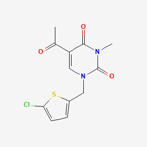 molecular formula C12H11ClN2O3S B7583065 5-Acetyl-1-[(5-chlorothiophen-2-yl)methyl]-3-methylpyrimidine-2,4-dione 