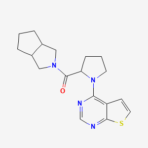 molecular formula C18H22N4OS B7583072 3,3a,4,5,6,6a-hexahydro-1H-cyclopenta[c]pyrrol-2-yl-(1-thieno[2,3-d]pyrimidin-4-ylpyrrolidin-2-yl)methanone 