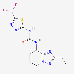 molecular formula C12H15F2N7OS B7583253 1-[5-(Difluoromethyl)-1,3,4-thiadiazol-2-yl]-3-(2-ethyl-5,6,7,8-tetrahydro-[1,2,4]triazolo[1,5-a]pyridin-8-yl)urea 