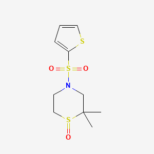 molecular formula C10H15NO3S3 B7583295 2,2-Dimethyl-4-thiophen-2-ylsulfonyl-1,4-thiazinane 1-oxide 
