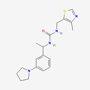 molecular formula C18H24N4OS B7583371 1-[(4-Methyl-1,3-thiazol-5-yl)methyl]-3-[1-(3-pyrrolidin-1-ylphenyl)ethyl]urea 