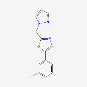 molecular formula C13H10FN3O B7583500 5-(3-Fluorophenyl)-2-(pyrazol-1-ylmethyl)-1,3-oxazole 