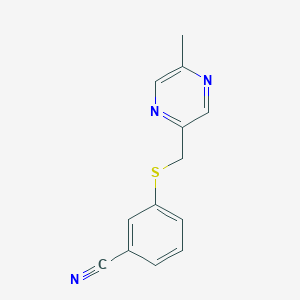 molecular formula C13H11N3S B7583789 3-[(5-Methylpyrazin-2-yl)methylsulfanyl]benzonitrile 