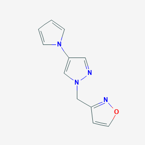 molecular formula C11H10N4O B7583884 3-[(4-Pyrrol-1-ylpyrazol-1-yl)methyl]-1,2-oxazole 