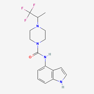 molecular formula C16H19F3N4O B7584271 N-(1H-indol-4-yl)-4-(1,1,1-trifluoropropan-2-yl)piperazine-1-carboxamide 