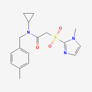 molecular formula C17H21N3O3S B7584531 N-cyclopropyl-2-(1-methylimidazol-2-yl)sulfonyl-N-[(4-methylphenyl)methyl]acetamide 