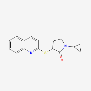 molecular formula C16H16N2OS B7584618 1-Cyclopropyl-3-quinolin-2-ylsulfanylpyrrolidin-2-one 