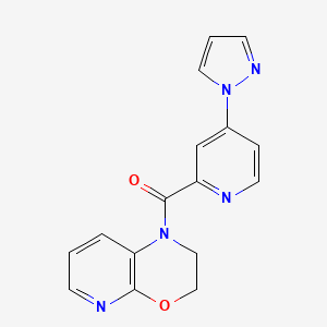 molecular formula C16H13N5O2 B7584771 2,3-Dihydropyrido[2,3-b][1,4]oxazin-1-yl-(4-pyrazol-1-ylpyridin-2-yl)methanone 