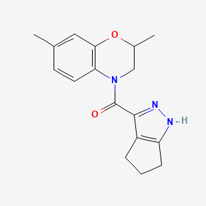 molecular formula C17H19N3O2 B7584850 (2,7-Dimethyl-2,3-dihydro-1,4-benzoxazin-4-yl)-(1,4,5,6-tetrahydrocyclopenta[c]pyrazol-3-yl)methanone 