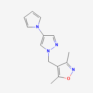 molecular formula C13H14N4O B7585088 3,5-Dimethyl-4-[(4-pyrrol-1-ylpyrazol-1-yl)methyl]-1,2-oxazole 