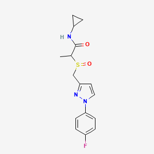 molecular formula C16H18FN3O2S B7585143 N-cyclopropyl-2-[[1-(4-fluorophenyl)pyrazol-3-yl]methylsulfinyl]propanamide 