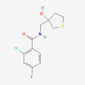 molecular formula C12H13ClFNO2S B7585289 2-chloro-4-fluoro-N-[(3-hydroxythiolan-3-yl)methyl]benzamide 