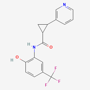 molecular formula C16H13F3N2O2 B7585296 N-[2-hydroxy-5-(trifluoromethyl)phenyl]-2-pyridin-3-ylcyclopropane-1-carboxamide 